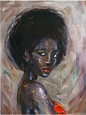 Tittle:  The gaze of an African lady Size: 60*80cm Medium: Acrylic paint on canvas Year: 2022